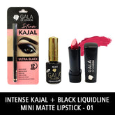 Gala of London Intense Kajal, Retro Eyeliner & Mini Matte Lipstick 01 Hot Pink Combo
